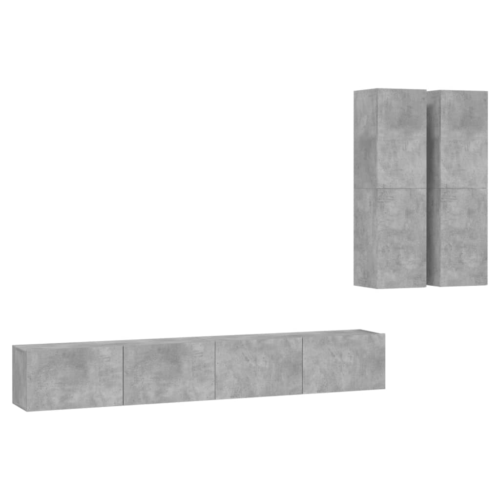 4 Piece TV Cabinet Set Concrete Grey Engineered Wood