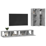 4 Piece TV Cabinet Set Concrete Grey Engineered Wood - Side View