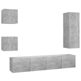5 Piece TV Cabinet Set Concrete Grey Engineered Wood - Front View