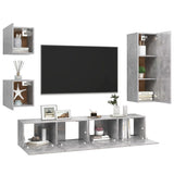 5 Piece TV Cabinet Set Concrete Grey Engineered Wood - Side View