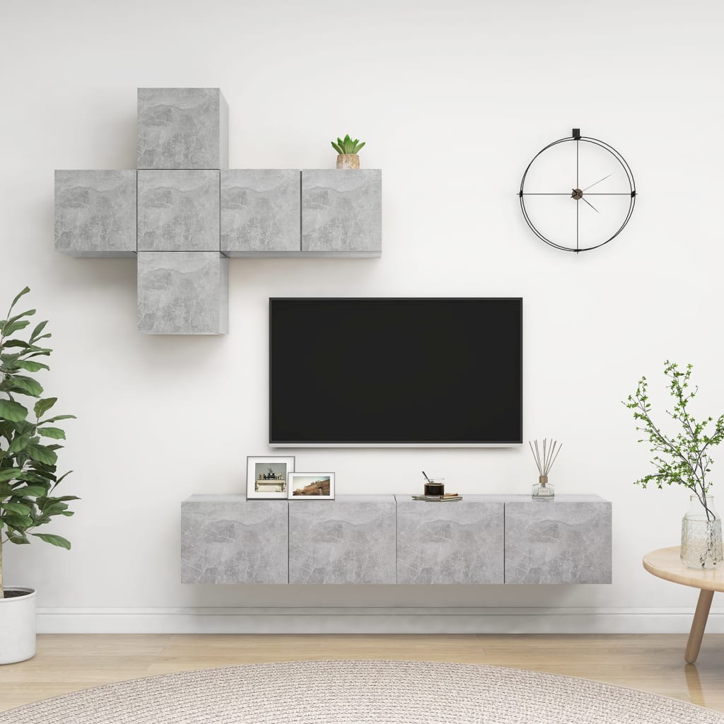7 Piece TV Cabinet Set Concrete Grey Engineered Wood