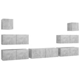 7 Piece TV Cabinet Set Concrete Grey Engineered Wood - Front View