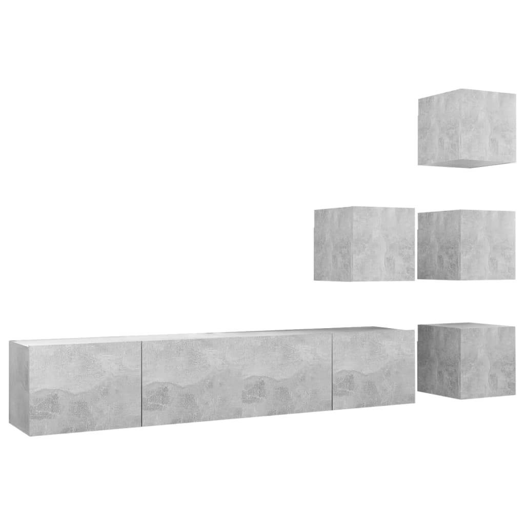 6 Piece TV Cabinet Set Concrete Grey Engineered Wood