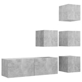 5 Piece TV Cabinet Set Concrete Grey Engineered Wood - Front View