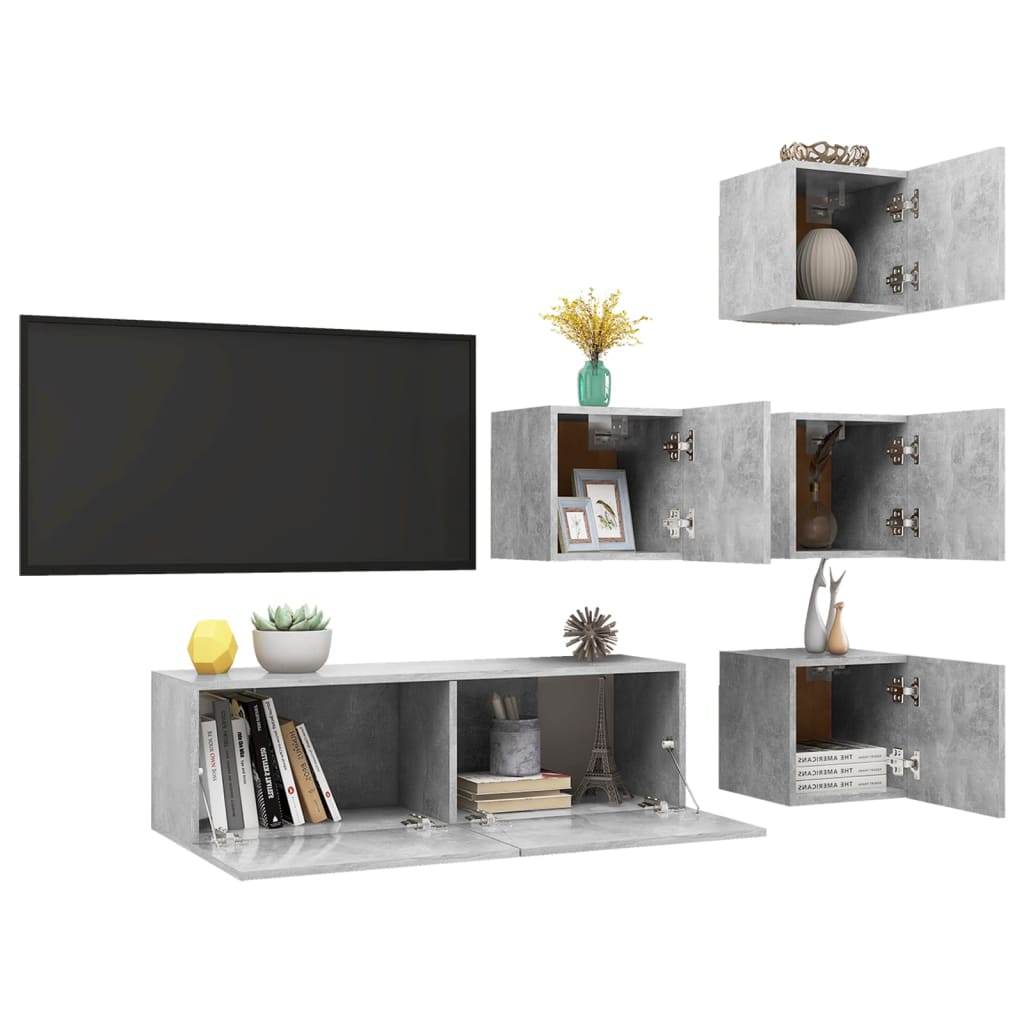 5 Piece TV Cabinet Set Concrete Grey Engineered Wood