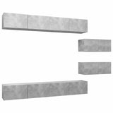 6 Piece TV Cabinet Set Concrete Grey Engineered Wood - Front View