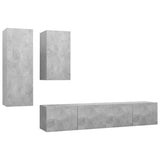 4 Piece TV Cabinet Set Concrete Grey Engineered Wood - Front View