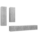 4 Piece TV Cabinet Set Concrete Grey Engineered Wood - Front View