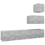 4 Piece TV Cabinet Set Concrete Grey Engineered Wood - Front View