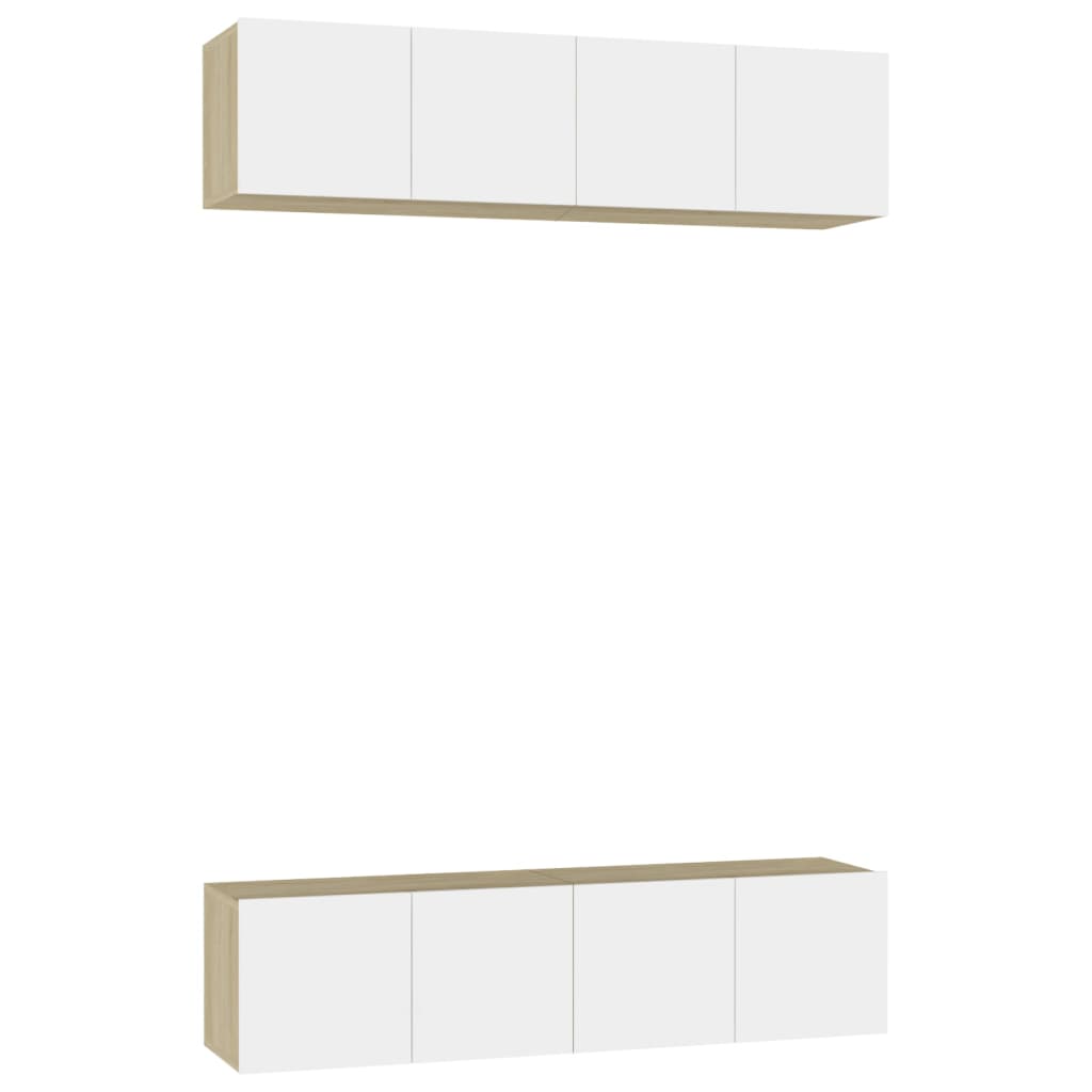 TV Cabinets 4 pcs White and Sonoma Oak 60x30x30 cm Engineered Wood