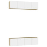 TV Cabinets 4 pcs White and Sonoma Oak 60x30x30 cm Engineered Wood - Front View