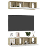 TV Cabinets 4 pcs White and Sonoma Oak 60x30x30 cm Engineered Wood - Side View