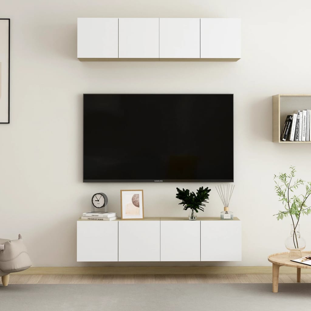 TV Cabinets 4 pcs White and Sonoma Oak 60x30x30 cm Engineered Wood