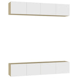 TV Cabinets 4 pcs White and Sonoma Oak 80x30x30 cm Engineered Wood - Front View