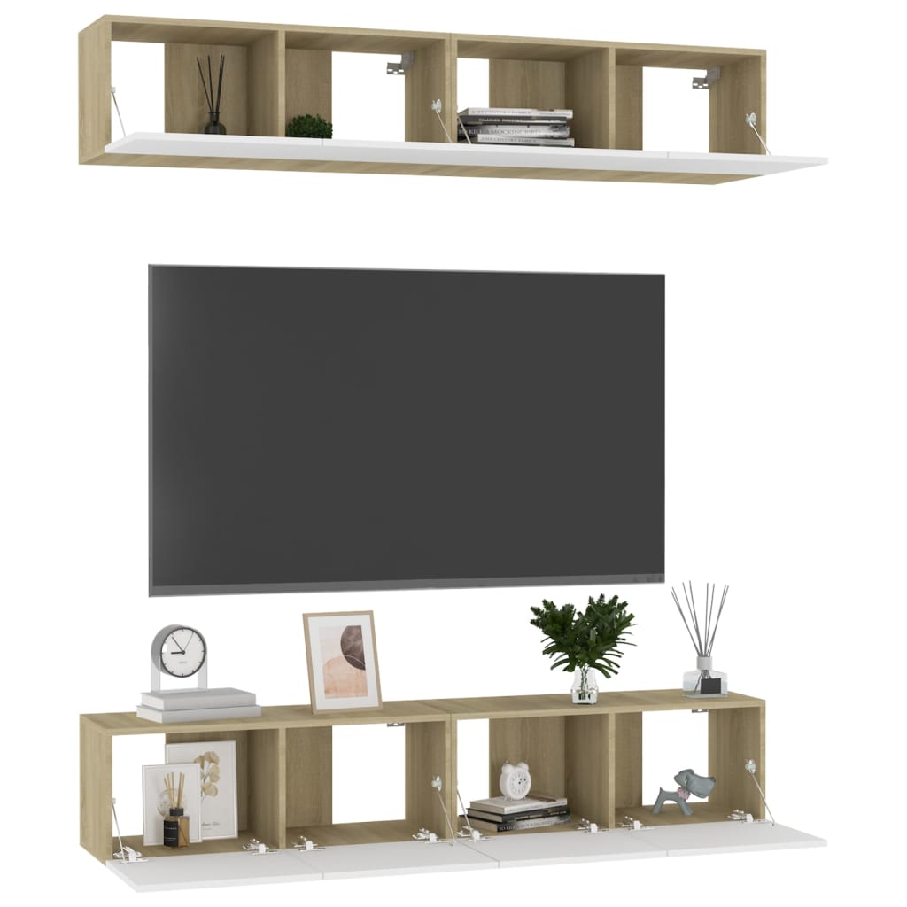 TV Cabinets 4 pcs White and Sonoma Oak 80x30x30 cm Engineered Wood