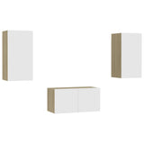 3 Piece TV Cabinet Set White and Sonoma Oak Engineered Wood - Front View