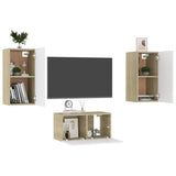3 Piece TV Cabinet Set White and Sonoma Oak Engineered Wood - Side View