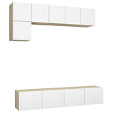 5 Piece TV Cabinet Set White and Sonoma Oak Engineered Wood - Front View