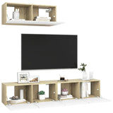 TV Cabinets 3 pcs White and Sonoma Oak Engineered Wood - Side View