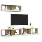 TV Cabinets 3 pcs White and Sonoma Oak Engineered Wood - Side View
