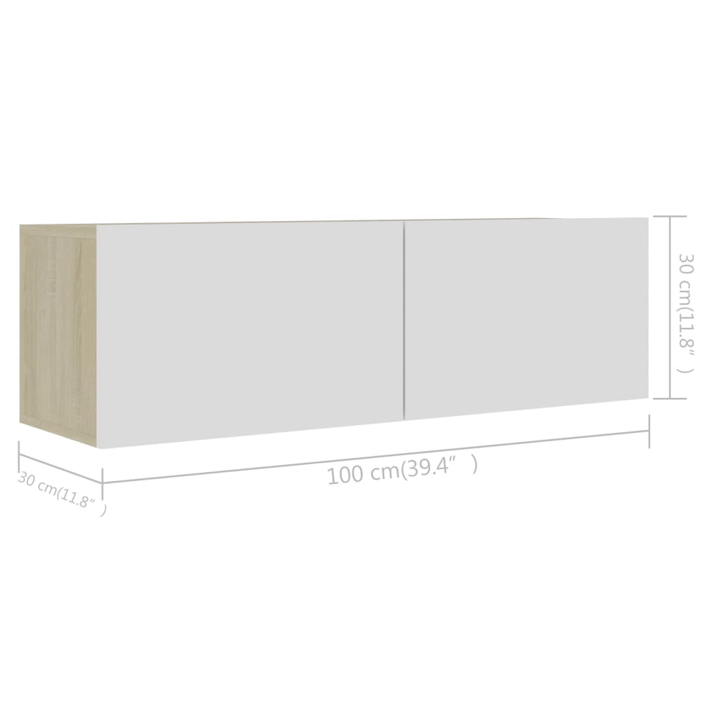 TV Cabinets 3 pcs White and Sonoma Oak Engineered Wood