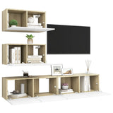 4 Piece TV Cabinet Set White and Sonoma Oak Engineered Wood - Side View