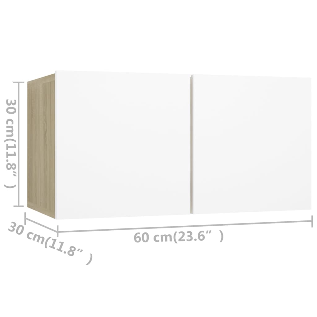 4 Piece TV Cabinet Set White and Sonoma Oak Engineered Wood