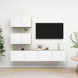 4 Piece TV Cabinet Set White and Sonoma Oak Engineered Wood