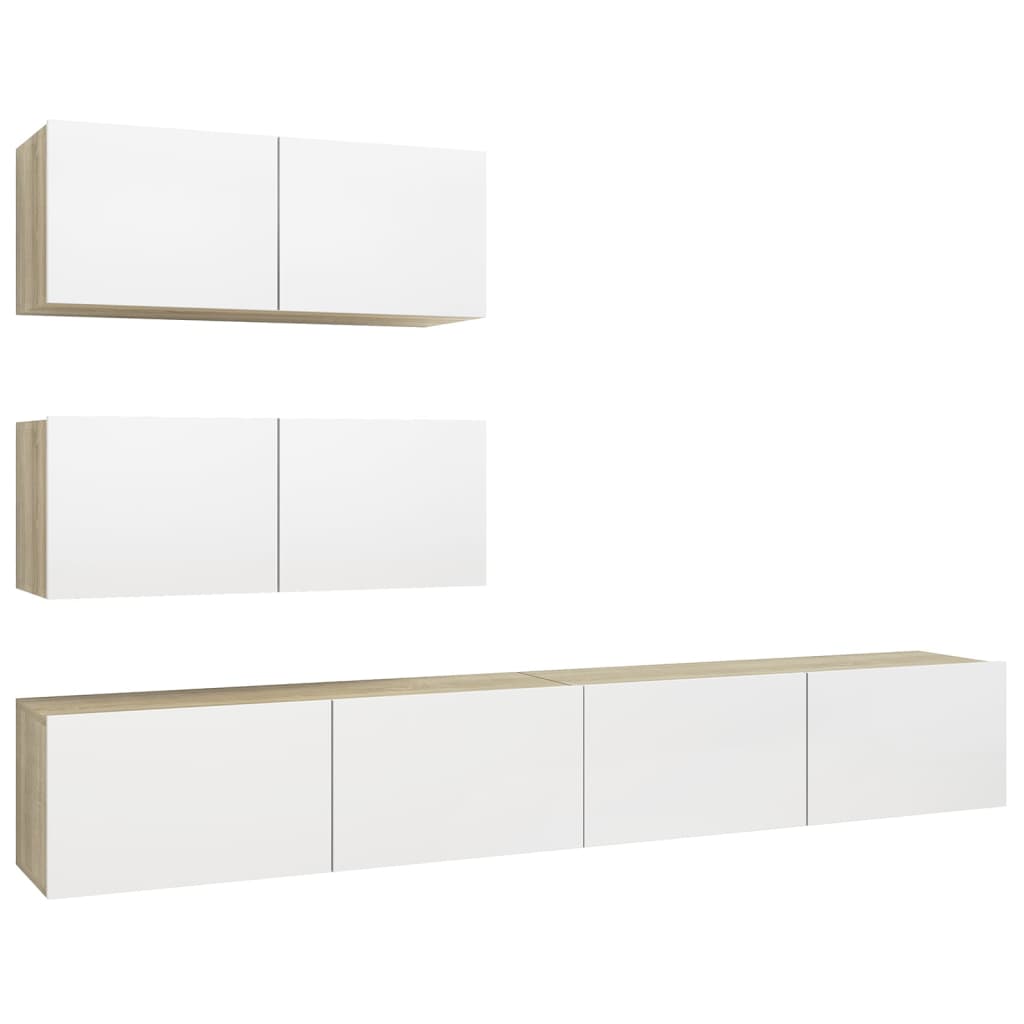 4 Piece TV Cabinet Set White and Sonoma Oak Engineered Wood