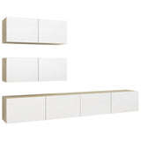 4 Piece TV Cabinet Set White and Sonoma Oak Engineered Wood