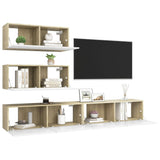 4 Piece TV Cabinet Set White and Sonoma Oak Engineered Wood - Side View