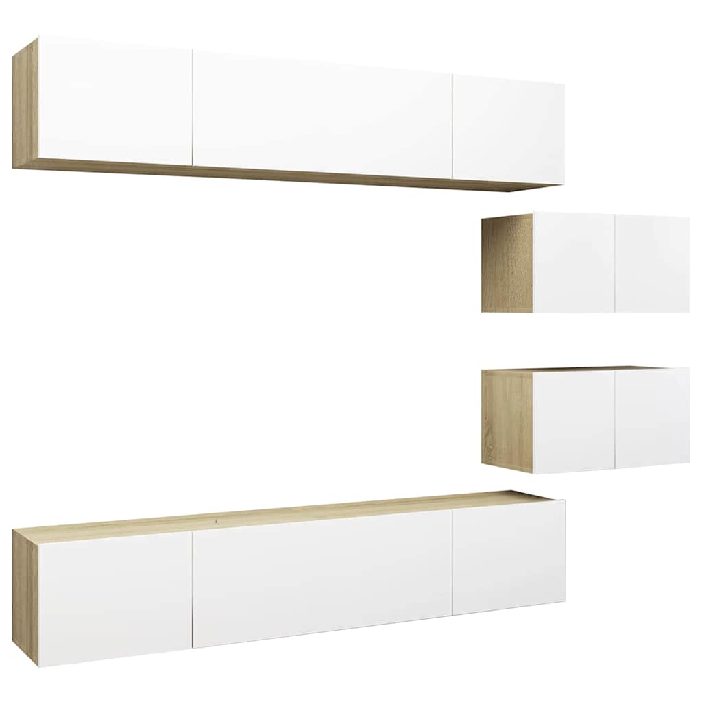 6 Piece TV Cabinet Set White and Sonoma Oak Engineered Wood