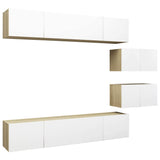 6 Piece TV Cabinet Set White and Sonoma Oak Engineered Wood - Front View