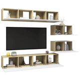 6 Piece TV Cabinet Set White and Sonoma Oak Engineered Wood
