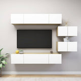 6 Piece TV Cabinet Set White and Sonoma Oak Engineered Wood