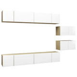 8 Piece Wall-mounted TV Cabinet Set White and Sonoma Oak Engineered Wood