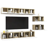 8 Piece Wall-mounted TV Cabinet Set White and Sonoma Oak Engineered Wood