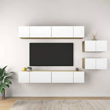 8 Piece Wall-mounted TV Cabinet Set White and Sonoma Oak Engineered Wood