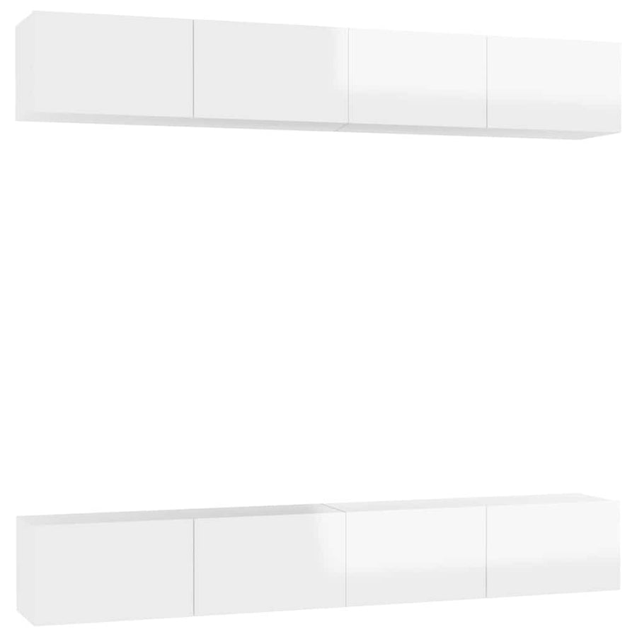 4 Piece TV Cabinet Set High Gloss White 100x30x30 cm Engineered Wood