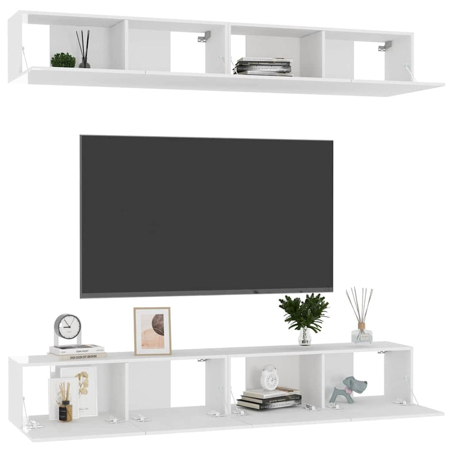 4 Piece TV Cabinet Set High Gloss White 100x30x30 cm Engineered Wood