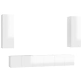 5 Piece TV Cabinet Set High Gloss White Engineered Wood - Front View