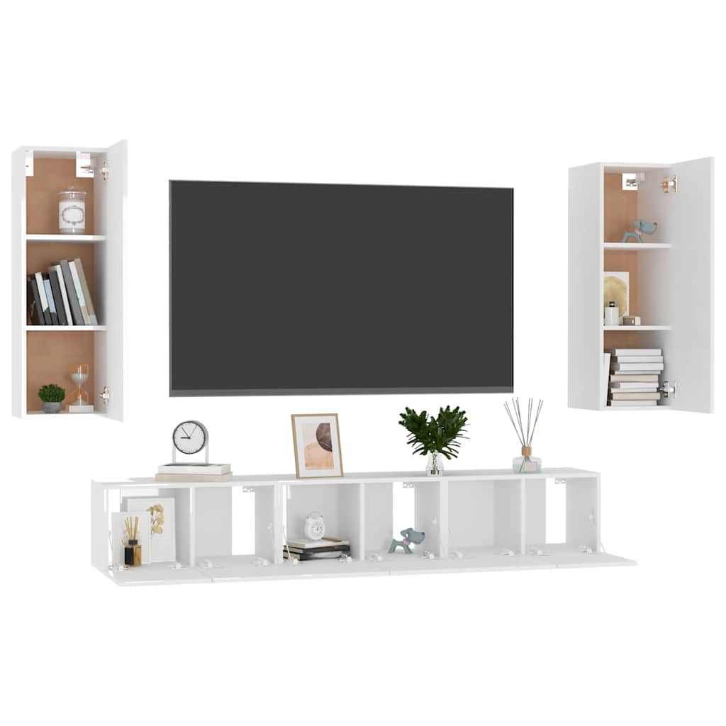 5 Piece TV Cabinet Set High Gloss White Engineered Wood