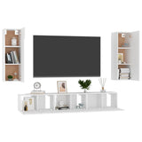 5 Piece TV Cabinet Set High Gloss White Engineered Wood - Side View