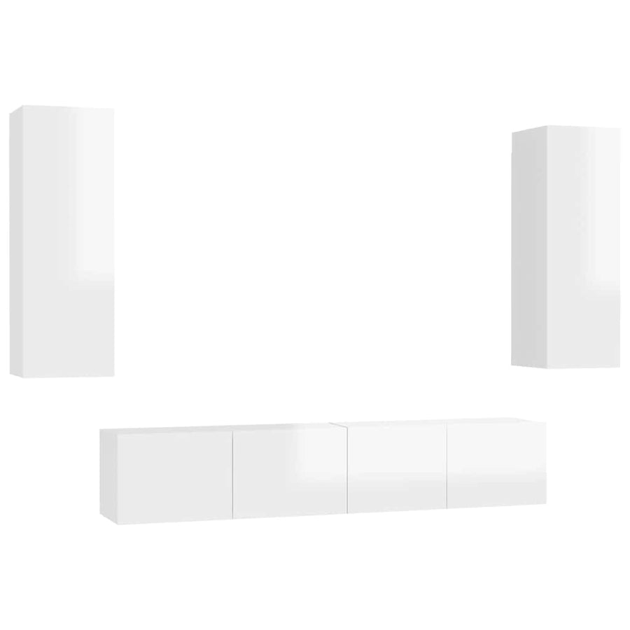 4 Piece TV Cabinet Set High Gloss White Engineered Wood