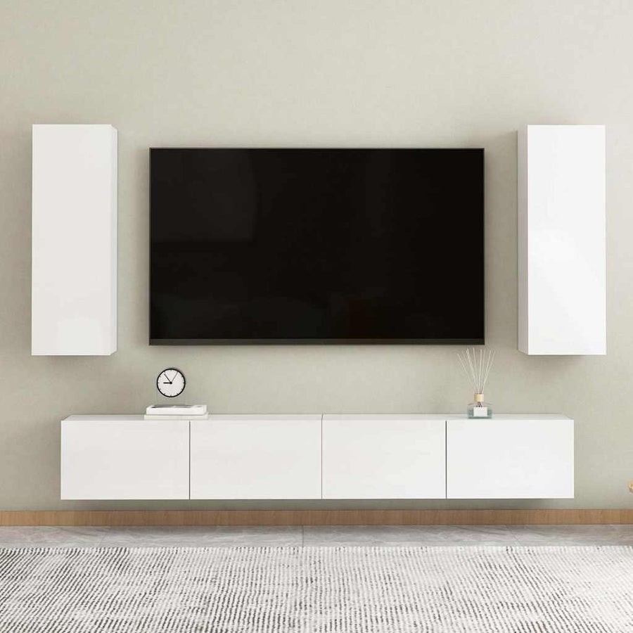 4 Piece TV Cabinet Set High Gloss White Engineered Wood
