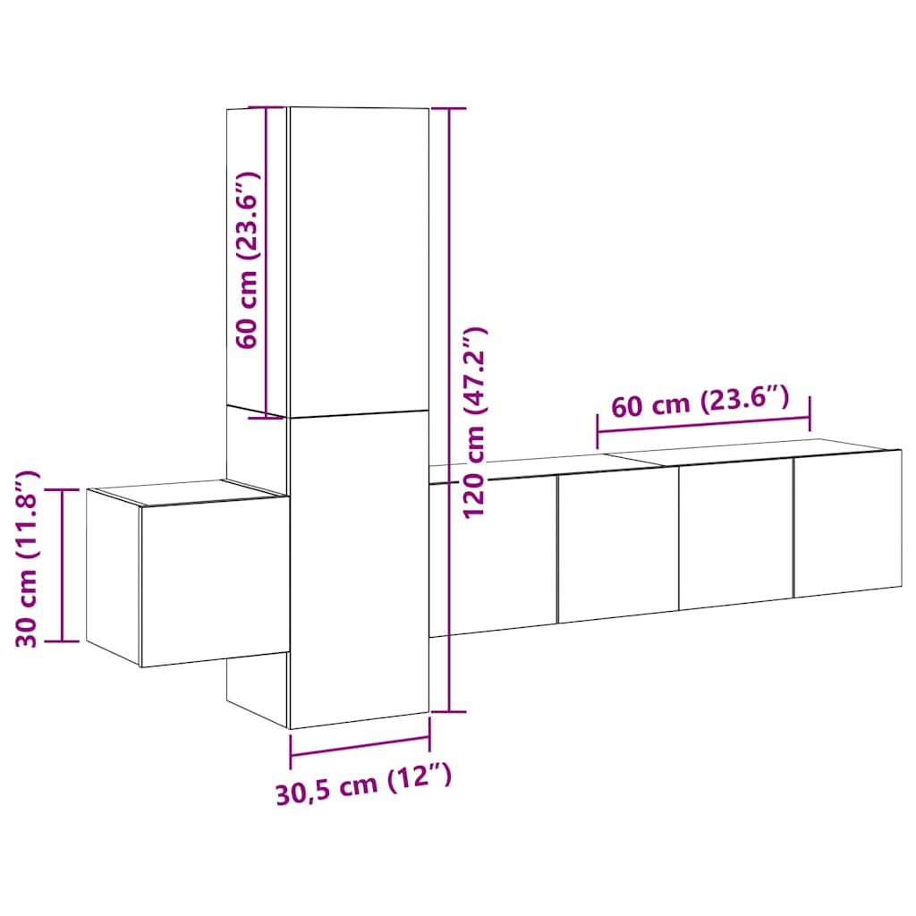 5 Piece TV Cabinet Set High Gloss White Engineered Wood