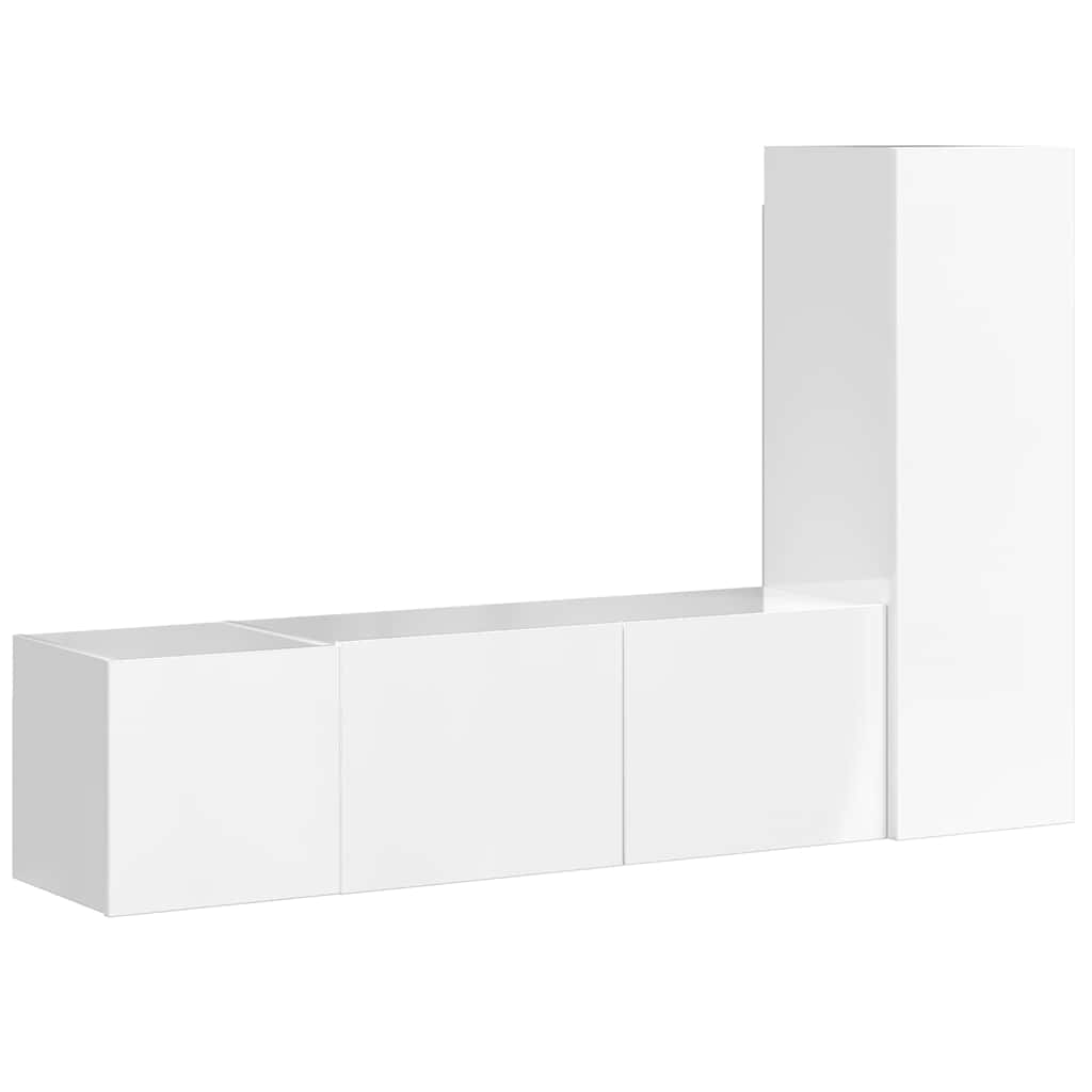 3 Piece TV Cabinet Set High Gloss White Engineered Wood