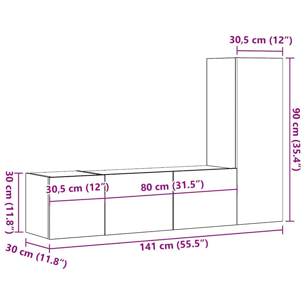 3 Piece TV Cabinet Set High Gloss White Engineered Wood