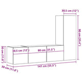 3 Piece TV Cabinet Set High Gloss White Engineered Wood