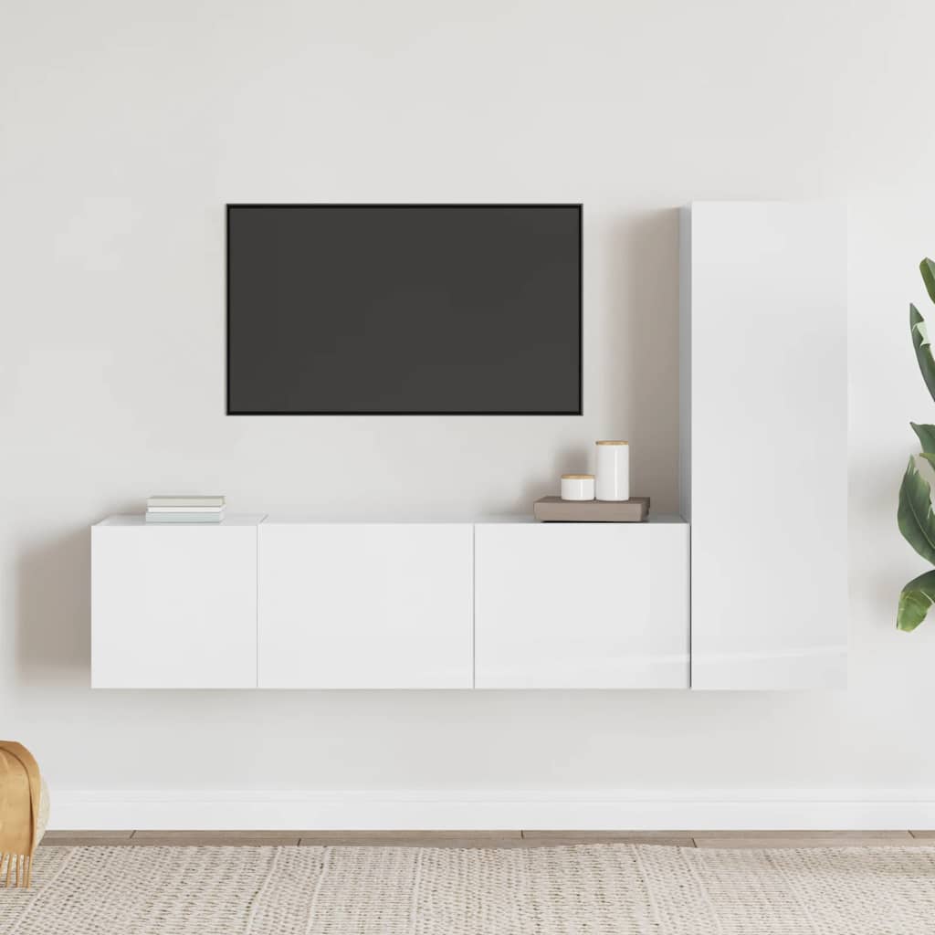 3 Piece TV Cabinet Set High Gloss White Engineered Wood